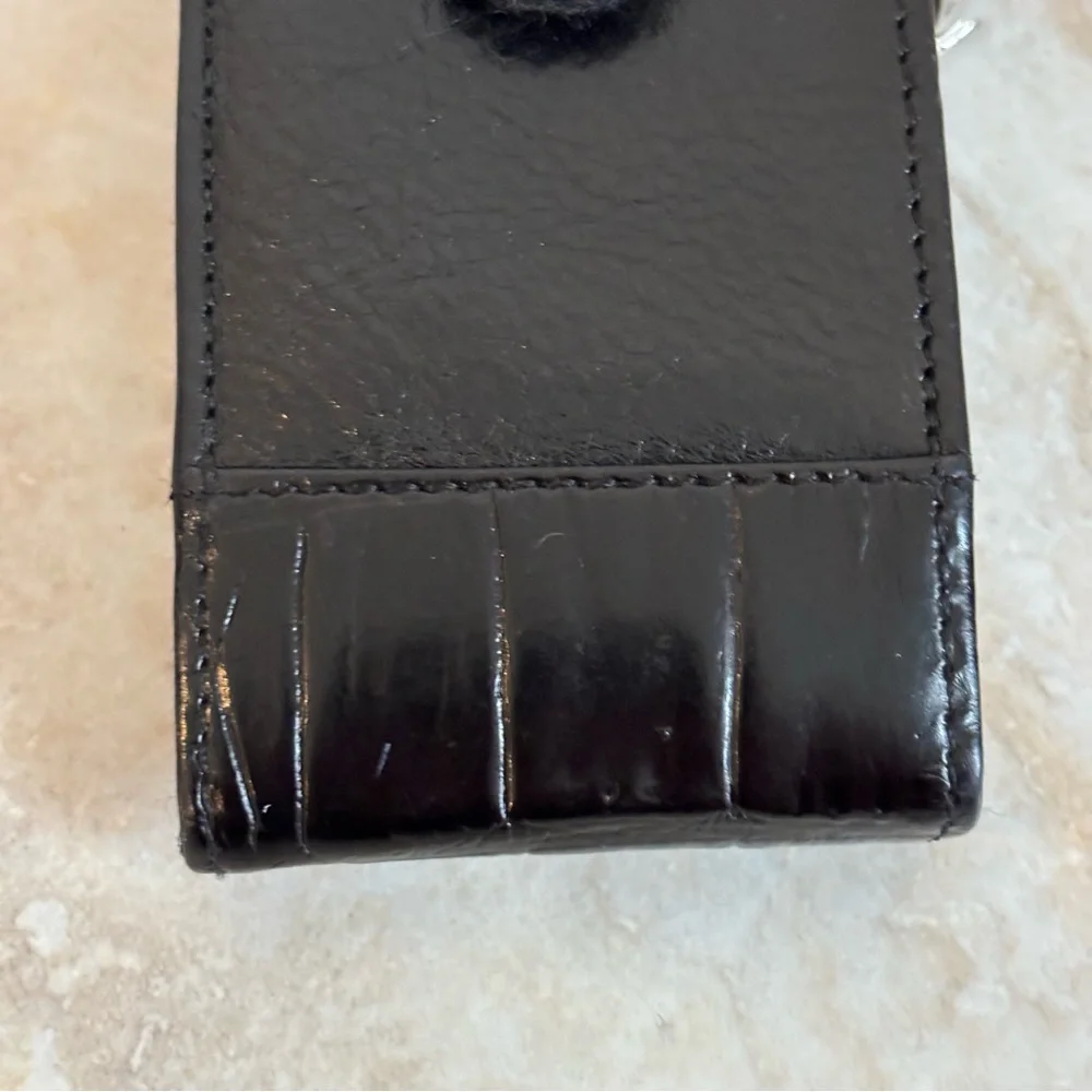 Vtg Brighton Cell Phone Wristlet Black Croc Leather case